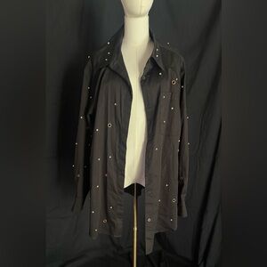 AKIRA Black Button Down Shirt with Gold Eyelets